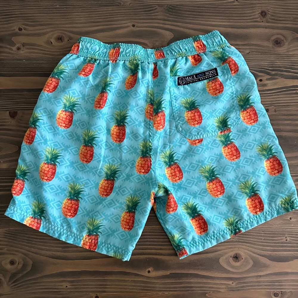 Men’s Maui and Sons Blue Orange Pineapple Print Swim Trunks M Beachwear